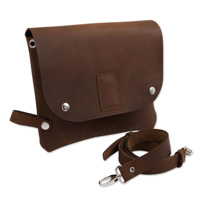 Leather bike and shoulder bag, 'Cyclist's Delight' - Bike and Shoulder Bag in Brown Leather