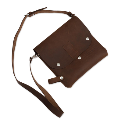 Leather bike and shoulder bag, 'Cyclist's Delight' - Bike and Shoulder Bag in Brown Leather