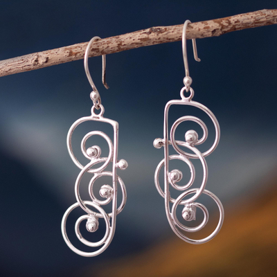 Sterling silver dangle earrings, 'Modern Baroque' - Handmade Sterling Silver Earrings