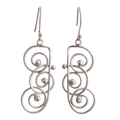 Sterling silver dangle earrings, 'Modern Baroque' - Handmade Sterling Silver Earrings