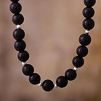 Onyx beaded strand necklace, 'Night Mystery' - Classic Onyx Strand Necklace