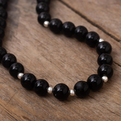 Onyx-Perlenkette - klassische Onyx-Strang-Halskette
