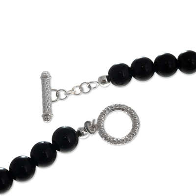 Onyx beaded strand necklace, 'Night Mystery' - Classic Onyx Strand Necklace