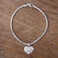 Sterling silver charm bracelet, 'Shining Heart' - Modern Heart Charm Bracelet from Peru