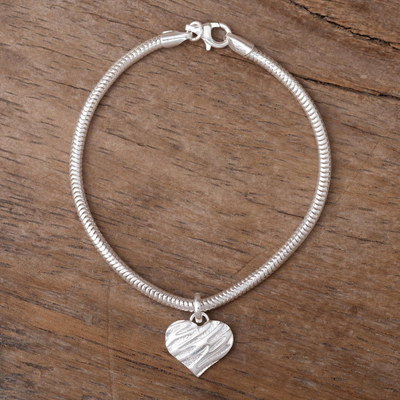 Sterling silver charm bracelet, 'Shining Heart' - Heart Charm Bracelet