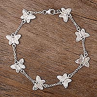 Sterling silver link bracelet, 'Butterfly Chain' - Butterfly Motif Link Bracelet