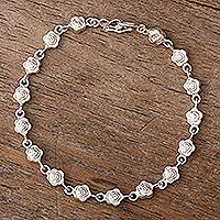 Sterling silver link bracelet, 'Endless Roses' - Rose Motif Sterling Silver Bracelet