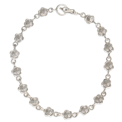 Sterling silver link bracelet, 'Endless Roses' - Rose Motif Sterling Silver Bracelet