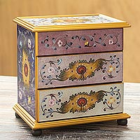Reverse-painted glass jewelry chest, 'Magnificent Treasure' - Handmade Glass Jewelry Chest