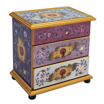 Reverse-painted glass jewelry chest, 'Magnificent Treasure' - Handmade Glass Jewelry Chest