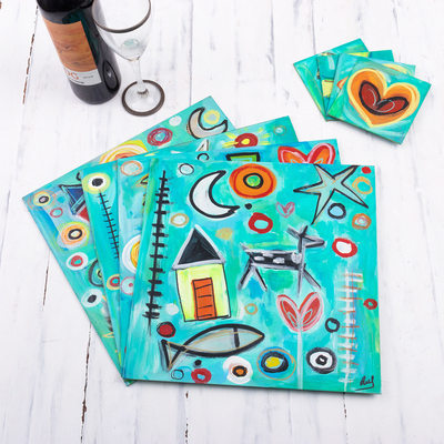 Hand-painted placemats and coasters, Imagine your Universe (set for 4)