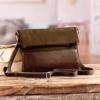 Brown suede and leather sling, 'All Around Town'