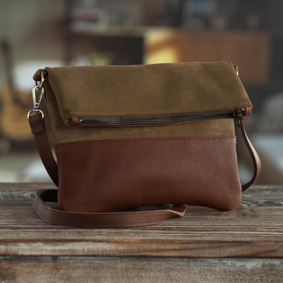 Brown suede and leather sling, 'All Around Town' - Brown Suede and Leather Sling