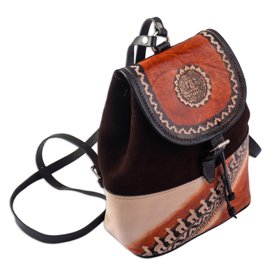 Inca Motif Leather and Suede Backpack