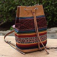 Leather and wool backpack, 'Cusco Trails' - Wool and Leather Backpack from Peru