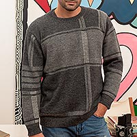 Men's 100% alpaca pullover sweater, 'Modern Tartan'