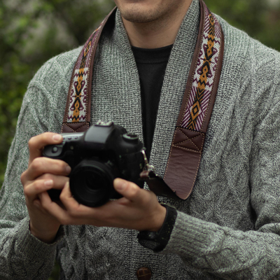 Leather and wool camera strap, 'Brown Adventure' - Artisan Crafted Peruvian Leather and Wool Camera Strap