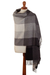 100% alpaca shawl, 'Gray Squared' - Super Soft Grey Plaid Alpaca Wool Patterned Scarf (image 2a) thumbail
