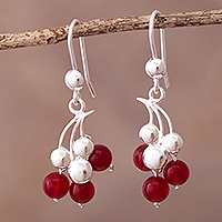 Agate dangle earrings, 'Crimson Cascade' - Red Agate Earrings