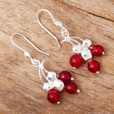 Agate dangle earrings, 'Crimson Cascade' - Red Agate Earrings