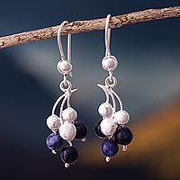Sodalite dangle earrings, 'Indigo Cascade' - Silver and Sodalite Dangle Earrings