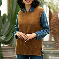 100% baby alpaca sweater vest, 'Caramel Alpaca' - Caramel Brown 100% Baby Alpaca Knit Modern Vest From Peru