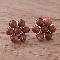 Jasper button earrings, 'Russet Blossoms' - Russet Jasper Button Earrings