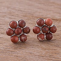 Pendientes de botón Jasper, 'Russet Blossoms' - Pendientes de botón Russet Jasper