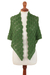 100% alpaca shawl, 'Colonial Fans in Meadow' - Hand Crocheted Green Shawl thumbail