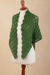 100% alpaca shawl, 'Colonial Fans in Meadow' - Hand Crocheted Green Shawl (image 2c) thumbail