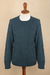 Men's 100% alpaca pullover sweater, 'Teal Geometry' - Men's 100% Alpaca Teal Pullover Sweater From Peru (image 2) thumbail