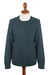 Men's 100% alpaca pullover sweater, 'Teal Geometry' - Men's 100% Alpaca Teal Pullover Sweater From Peru thumbail