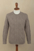 Men's 100% alpaca pullover sweater, 'Mushroom Brown Geometry' - Men's Mushroom Brown 100% Alpaca Cable Knit Pullover Sweater (image 2) thumbail
