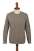 Men's 100% alpaca pullover sweater, 'Mushroom Brown Geometry' - Men's Mushroom Brown 100% Alpaca Cable Knit Pullover Sweater thumbail