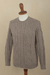Men's 100% alpaca pullover sweater, 'Mushroom Brown Geometry' - Men's Mushroom Brown 100% Alpaca Cable Knit Pullover Sweater (image 2b) thumbail