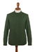 Men's 100% alpaca pullover sweater, 'Moss Braids' - Men's Dark Green 100% Alpaca Pullover Sweater From Peru