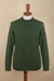 Men's 100% alpaca pullover sweater, 'Moss Braids' - Men's Dark Green 100% Alpaca Pullover Sweater From Peru (image 2b) thumbail