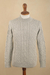 Men's 100% alpaca pullover sweater, 'Grey Braids' - Men's 100% Alpaca Pullover Sweater With Braid Pattern (image 2) thumbail