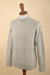 Men's 100% alpaca pullover sweater, 'Grey Braids' - Men's 100% Alpaca Pullover Sweater With Braid Pattern (image 2b) thumbail