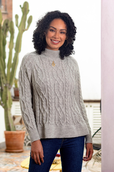 100% alpaca sweater, 'Classic Peruvian' - 100% Alpaca Fiber Knit Pullover Sweater in Grey