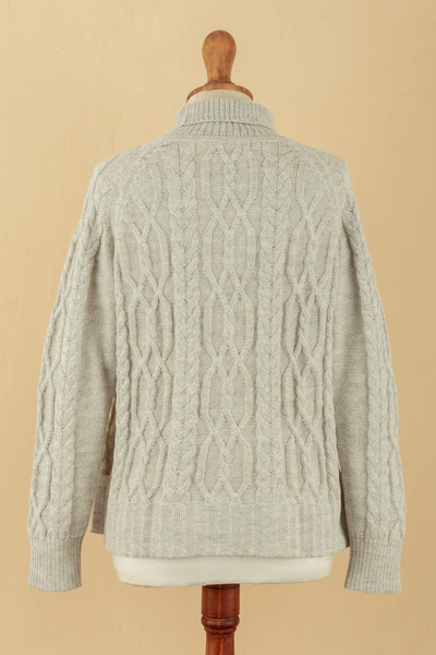 Pullover aus 100% Alpaka, 'Klassisch Peruanisch'. - Pullover aus 100 % Alpakafaser in Grau gestrickt