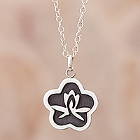 Sterling silver pendant necklace, 'Modern Lotus' - Flower Pendant Necklace