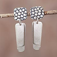Sterling silver dangle earrings, 'Dual Perspective' - Modern Sterling Silver Earrings