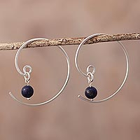 Lapis lazuli half-hoop earrings, 'Move Forward' - Half-Hoop Earrings with Lapis Lazuli