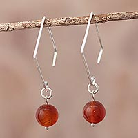 Carnelian dangle earrings, 'Squared Away' - Handmade Carnelian Earrings