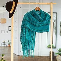 Baby alpaca blend scarf, 'Serene Sea' - Handwoven Baby Alpaca Blend Scarf in Blues and Turquoise
