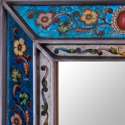 Espejo de pared de cristal pintado al revés - Espejo de pared artesanal