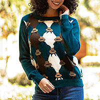 pullover aus 100 % Alpaka, „Hats of the Andes“ – Handgestrickter Pullover aus 100 % Alpaka