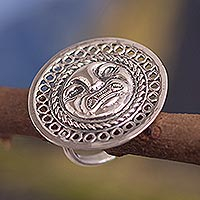 Sterling silver cocktail ring, 'Feline Deity' (.7 inch) - Handcrafted Sterling Silver Ring