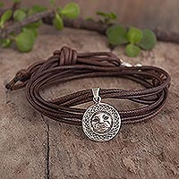 Sterling silver charm wrap bracelet, 'Uma' - Brown Wrap Bracelet with Sterling Charm